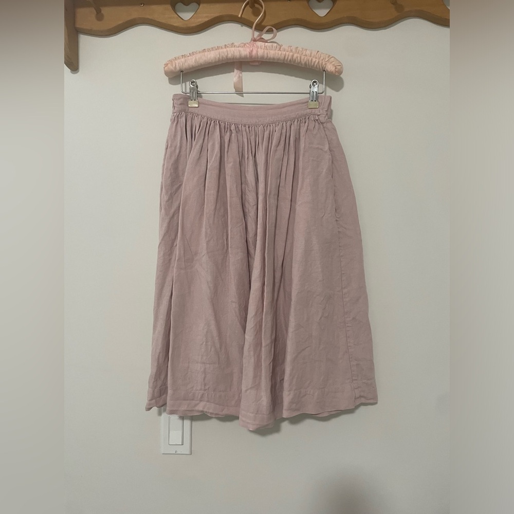 notPERFECTLINEN Blush Pink Gathered Midi Skirt